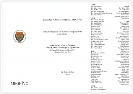 MEGHIVÓ - ünnepi doktorrá avató szenátusi ülésre 2014.01.17.
